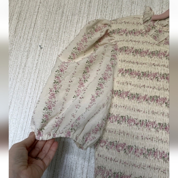 TCEC Size Medium Floral Dress Smocking Westren Style Ruffles Puffy Sleeves - Picture 6 of 10